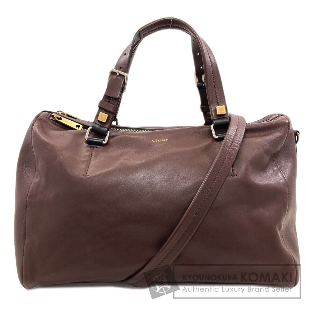 Celine 2way strap boston satchel handbag dual top handles Brown